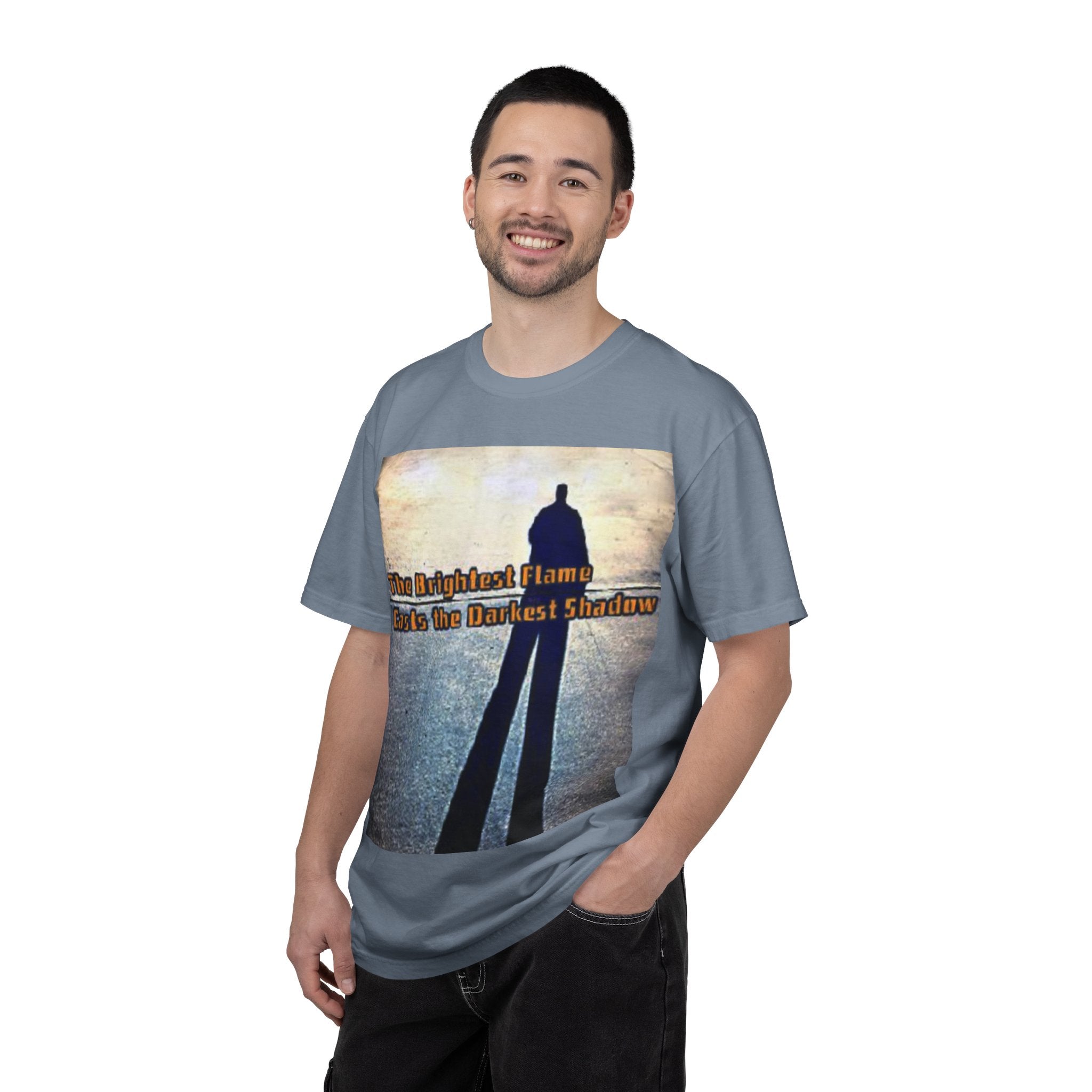Inspirational Shadow Silhouette T-Shirt — "The Brightest Flame Casts the Darkest Shadow"