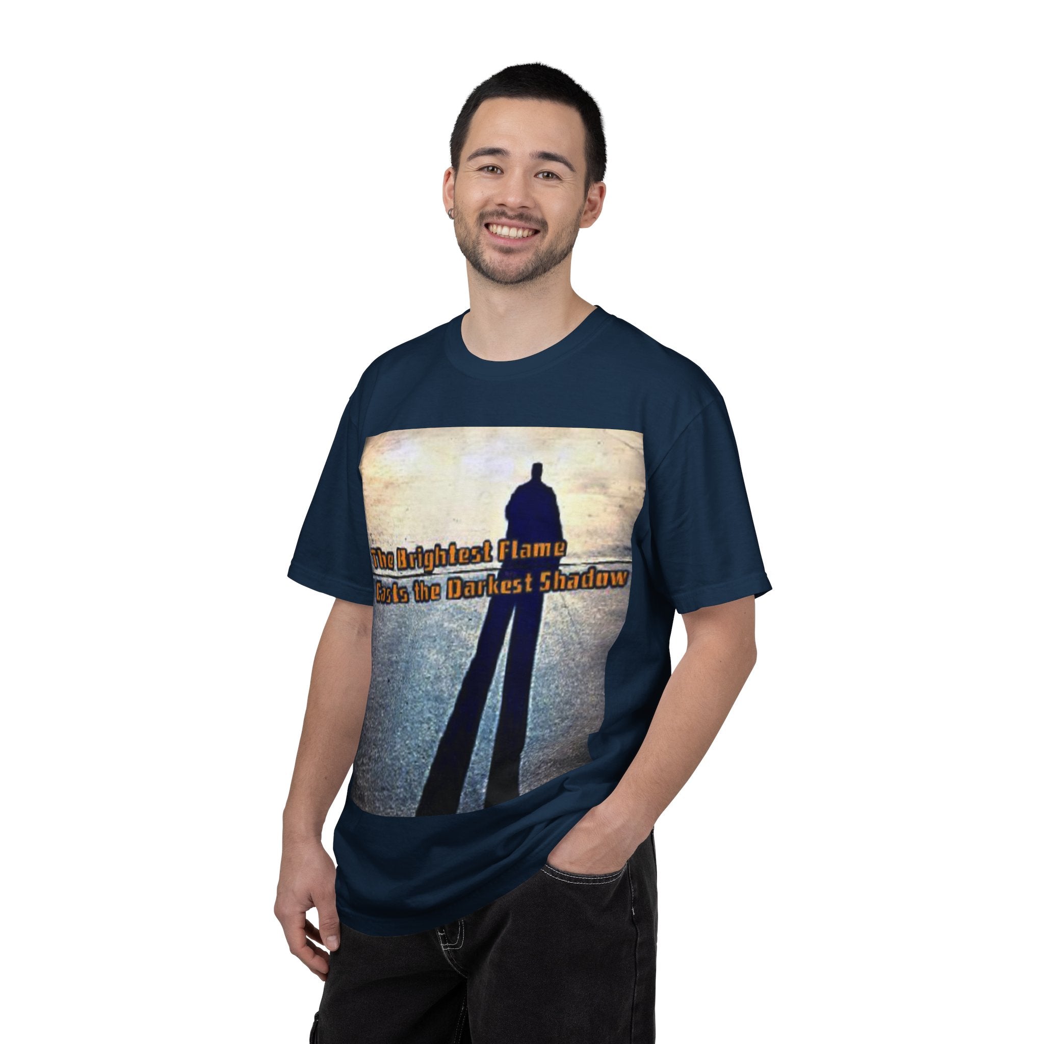 Inspirational Shadow Silhouette T-Shirt — "The Brightest Flame Casts the Darkest Shadow"