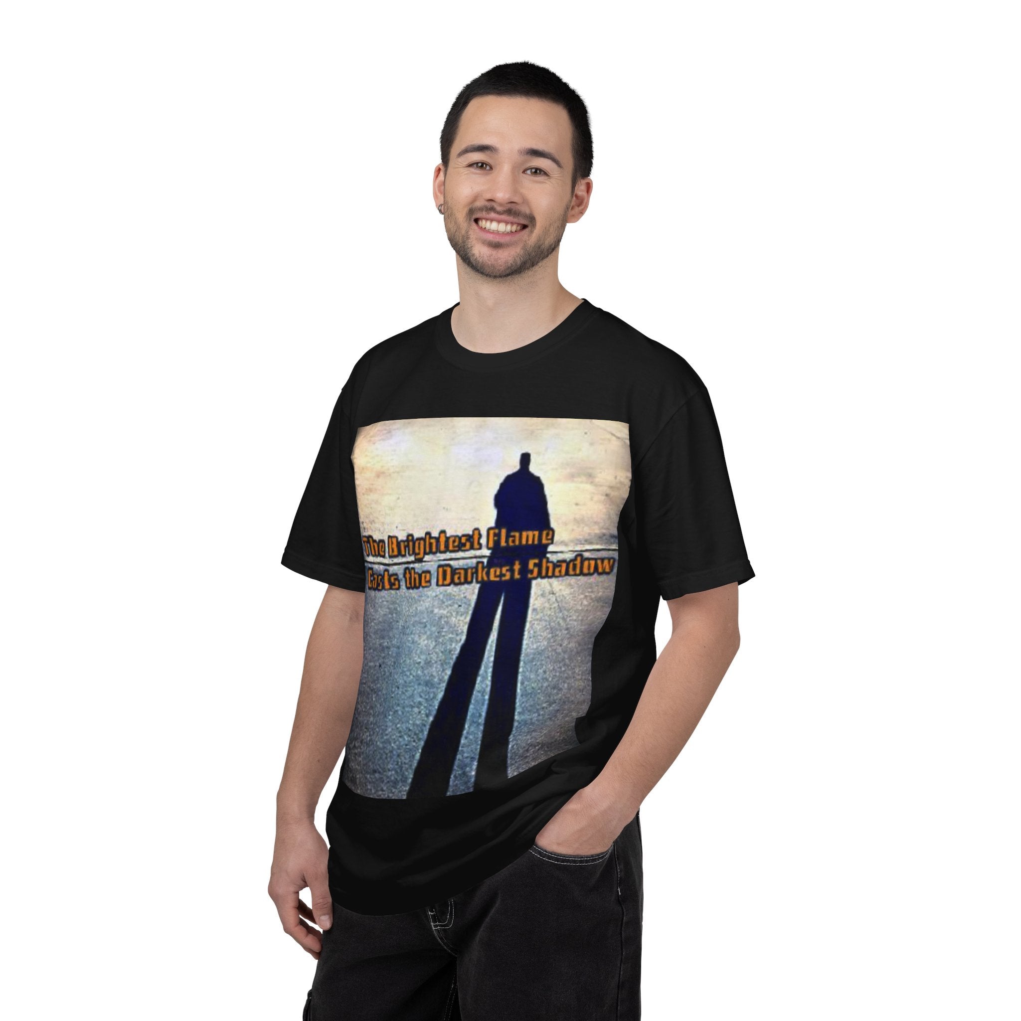 Inspirational Shadow Silhouette T-Shirt — "The Brightest Flame Casts the Darkest Shadow"