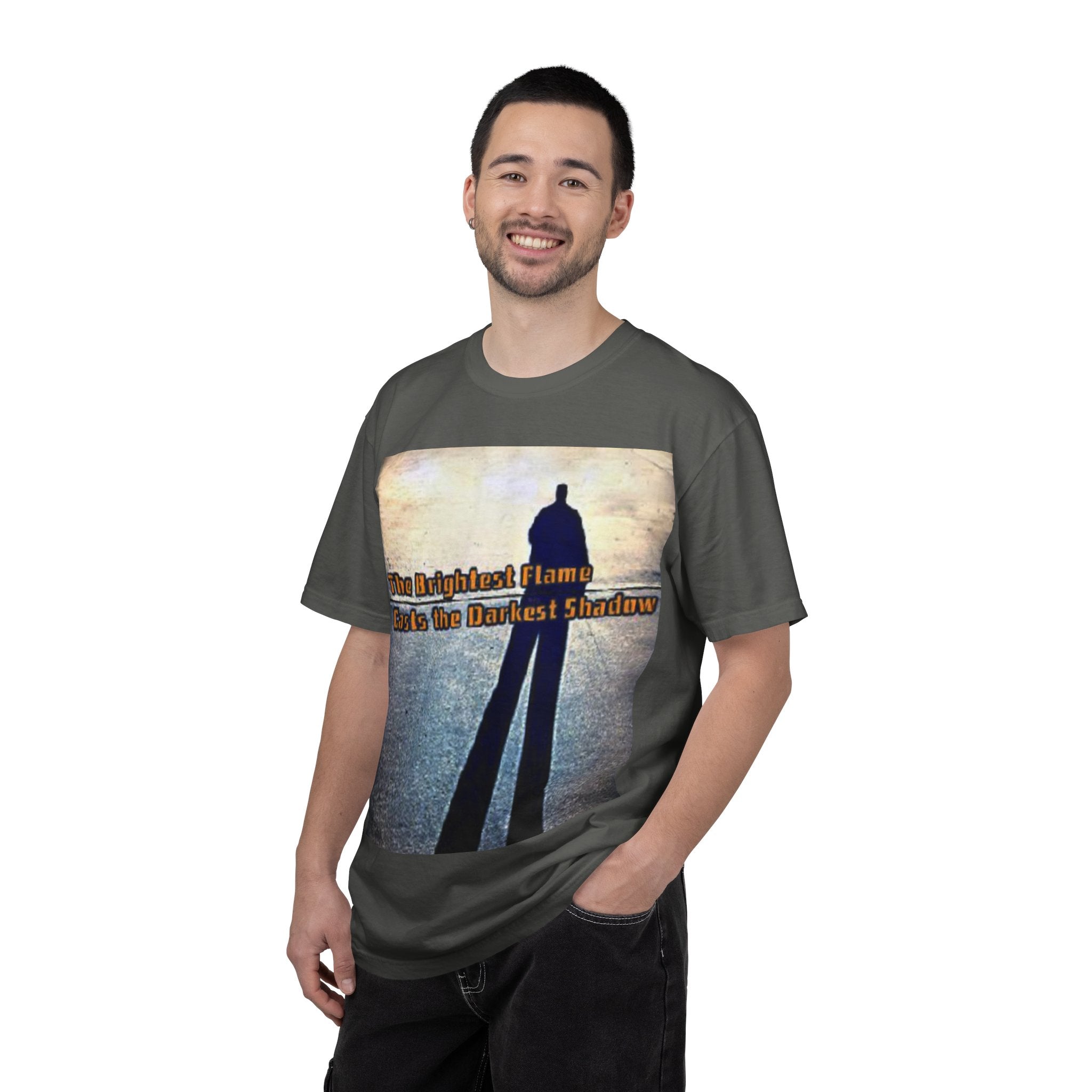 Inspirational Shadow Silhouette T-Shirt — "The Brightest Flame Casts the Darkest Shadow"
